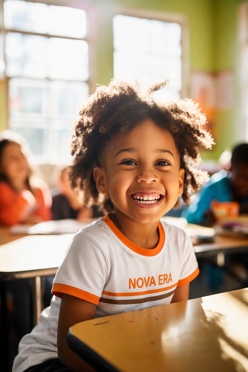 Criança sorrindo em sala de aula